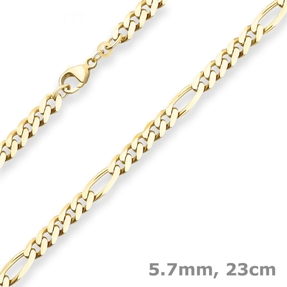 5,7mm Armband Figarokette diamantiert Armschmuck aus 585 Gold Gelbgold 23cm