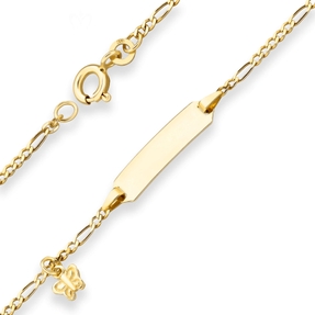 1,9mm Id-Armband Figarokette diamantiert Schildband, Schmetterling 333 Gelbgold