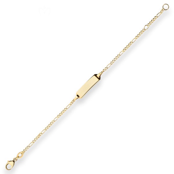 Id-Armband Figarokette diamantiert Schildband 750 Gelbgold 14cm