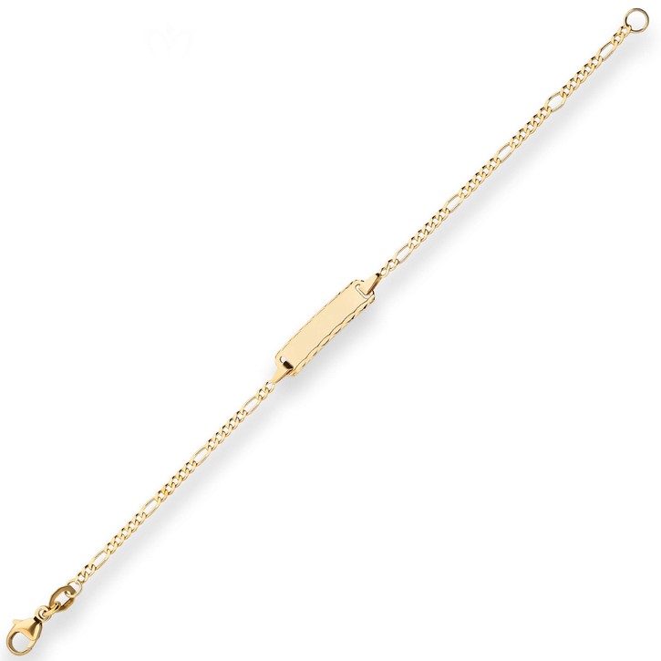 Id-Armband Figarokette diamantiert Schildband 750 Gelbgold 14cm