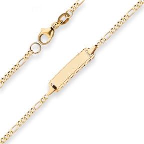1,9mm Id-Armband Figarokette diamantiert Schildband aus 750 Gold Gelbgold 14cm