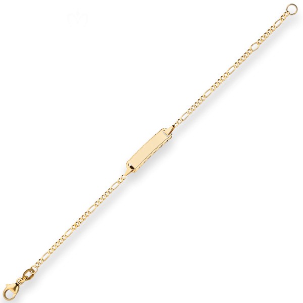 Id-Armband Figarokette diamantiert Schildband 750 Gelbgold 14cm
