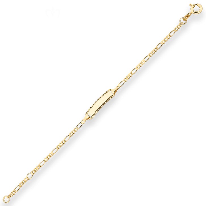 Id-Armband Figarokette diamantiert Schildband 333 Gelbgold 16cm
