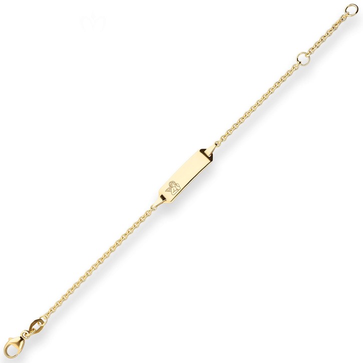 Id-Armband Rund-Ankerkette Schildband Engel 750 Gelbgold 14cm