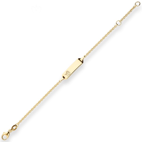 Id-Armband Rund-Ankerkette Schildband Engel 750 Gelbgold 14cm