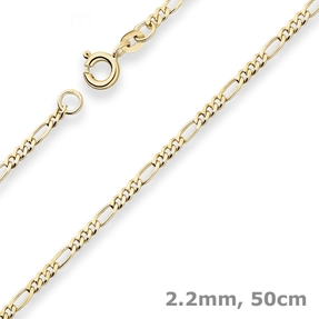2,2mm Figarokette diamantiert Kette Collier Halskette aus 375 Gold Gelbgold 50cm