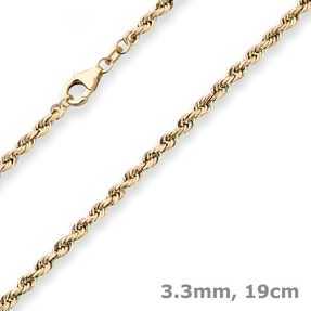 3,3mm Armband Kordelkette Goldarmband Armschmuck 585 Gold Gelbgold massiv 19cm