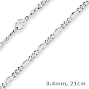 3,4mm Armband Figarokette diamantiert Armschmuck aus 585 Gold Weißgold 21cm