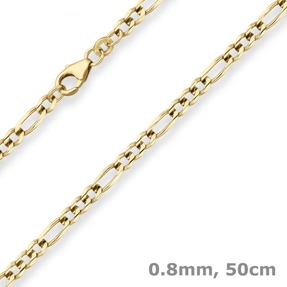 3,4mm Figarokette Goldkette Collier Halskette aus 375 Gold Gelbgold 50cm