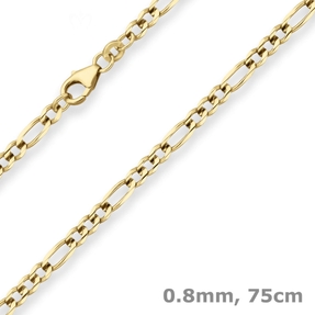 3,4mm Figarokette Goldkette Collier Halskette aus 333 Gold Gelbgold 75cm