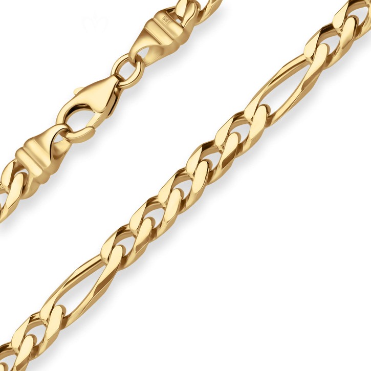 6mm Figarokette diamantiert aus 585 Gelbgold 50cm