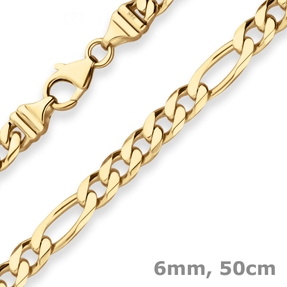 6mm Figarokette diamantiert Collier Halskette aus 585 Gold Gelbgold 50cm
