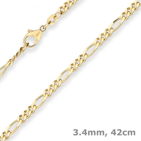 3,4mm Figarokette diamantiert Collier Halskette aus 585 Gold Gelbgold 42cm