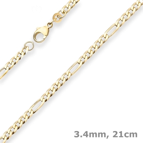 3,4mm Armband Figarokette diamantiert Armschmuck aus 333 Gold Gelbgold 21cm