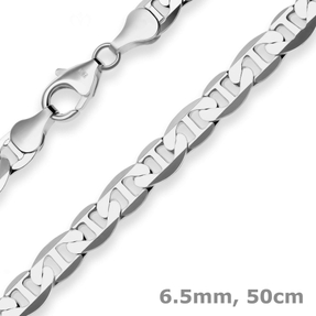 6,5mm Panzerstegkette Kette Collier Halskette aus 925 Silber rhodiniert 50cm