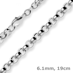 6,1mm Armband Erbskette Silberarmband Armschmuck aus 925 Silber rhodiniert 19cm