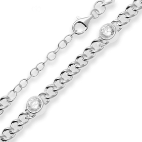 5mm Armband Panzerkette rund Armschmuck aus 925 Silber 17cm Zirkonia