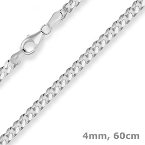 4mm Panzerkette oval diamantiert Kette Collier Halskette aus 925 Silber 60cm