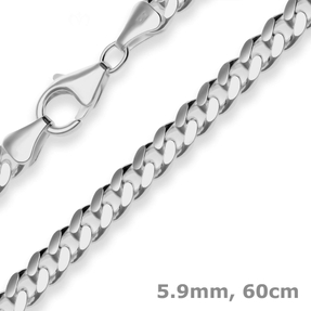 5,9mm Panzerkette oval diamantiert Kette Collier aus 925 Silber rhodiniert 60cm