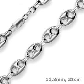 11,8mm Armband Schiffsankerkette Armschmuck aus 925 Silber rhodiniert 21cm