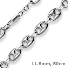 11,8mm Schiffsankerkette Kette Collier Halskette aus 925 Silber rhodiniert 50cm