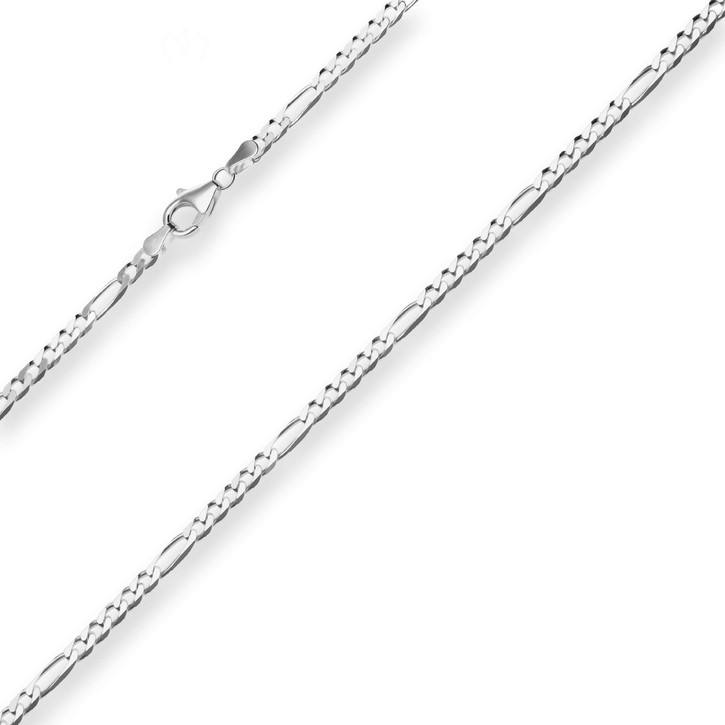 3.4mm Figarokette diamantiert aus 925 Silber 45cm