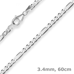 3,4mm Figarokette diamantiert Silberkette Collier Halskette aus 925 Silber 60cm