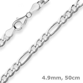 4,9mm Figarokette diamantiert Collier Halskette aus 925 Silber rhodiniert 50cm