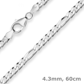 4,3mm Figarokette diamantiert Silberkette Collier Halskette aus 925 Silber 60cm