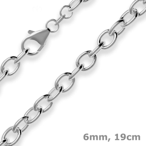 6mm Armband Ankerkette weit Armschmuck aus 925 Silber rhodiniert 19cm