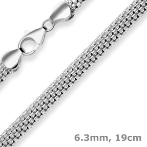 6,3mm Armband Geflechte-Kette Armschmuck aus 925 Silber rhodiniert 19cm