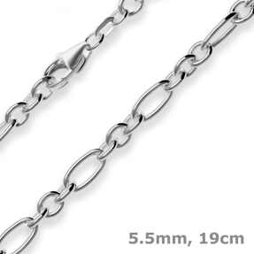 5,5mm Armband Ankerkette-Figaro Armschmuck aus 925 Silber rhodiniert 19cm