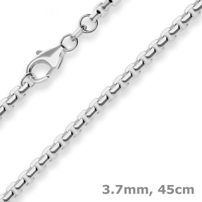 3,7mm Veneziakette vierkant Collier Halskette aus 925 Silber rhodiniert 45cm
