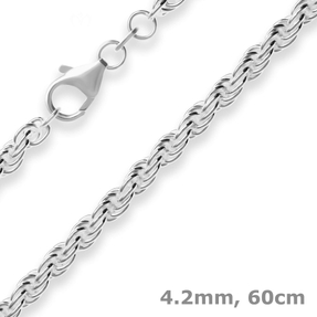 4,2mm Kordelkette massiv Silberkette Collier Halskette aus 925 Silber 60cm