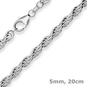 5mm Armband Kordelkette massiv Armschmuck aus 925 Silber rhodiniert 20cm