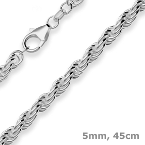 5mm Kordelkette massiv Kette Collier Halskette aus 925 Silber rhodiniert 45cm