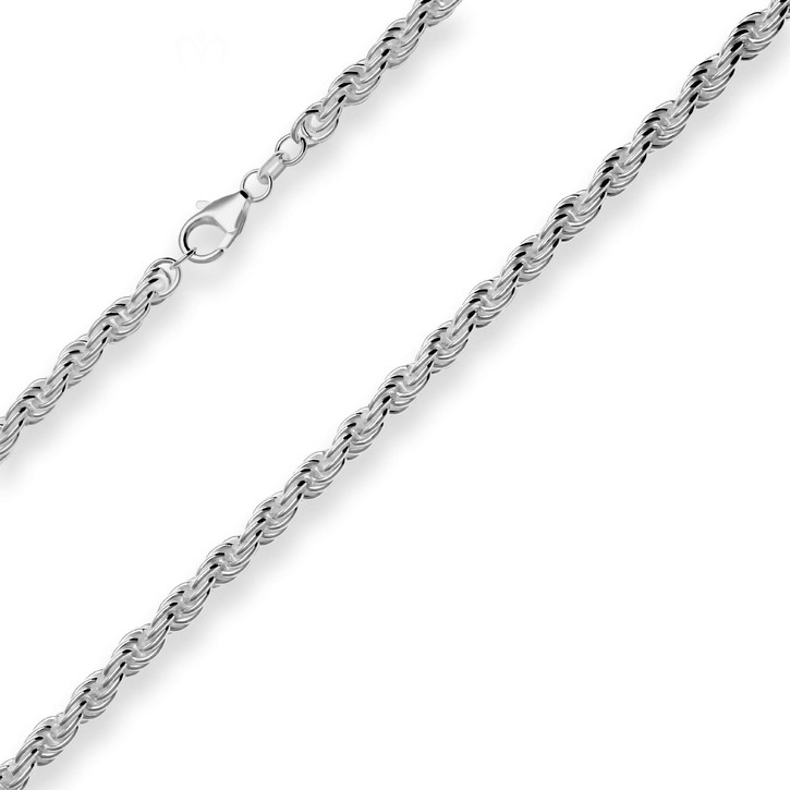 5mm Kordelkette massiv aus 925 Silber rhodiniert 50cm