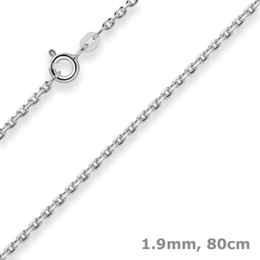 1,9mm Ankerkette diamantiert Collier Halskette aus 925 Silber rhodiniert 80cm