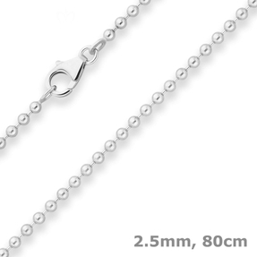 2,5mm Kugelkette Silberkette Collier Halskette aus 925 Silber 80cm
