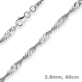 3,8mm Singapurkette Silberkette Collier Halskette aus 925 Silber rhodiniert 60cm