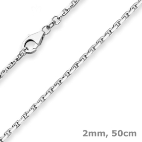2mm Ankerkette diamantiert Collier Halskette aus 925 Silber rhodiniert 50cm
