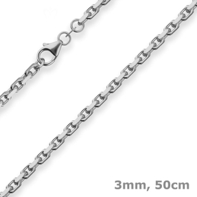 3mm Ankerkette diamantiert Collier Halskette aus 925 Silber rhodiniert 50cm