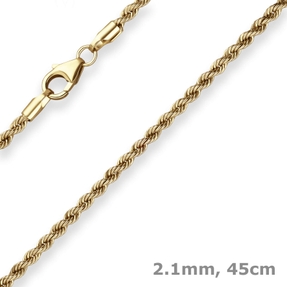 2,1mm Kordelkette Goldkette Collier Halskette aus 375 Gold Gelbgold 45cm 2,1mm Kordelkette Goldkette Collier Halskette aus 375 Gold Gelbgold 45cm