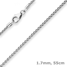 1,7mm Zopfkette Silberkette Collier Halskette aus 925 Silber rhodiniert 55cm