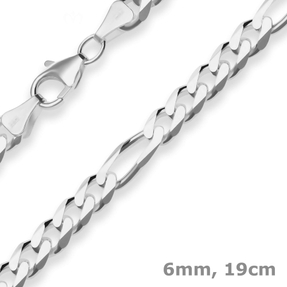 6mm Armband Figarokette diamantiert Silberarmband Armschmuck aus 925 Silber 19cm