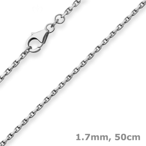 1,7mm Ankerkette diamantiert Collier Halskette aus 925 Silber rhodiniert 50cm