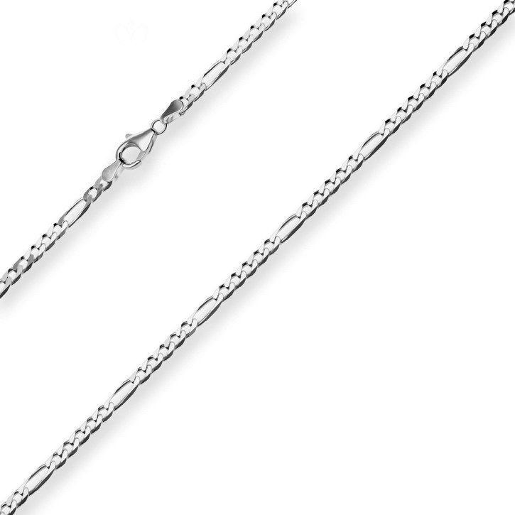 3.4mm Figarokette diamantiert aus 925 Silber rhodiniert 55cm