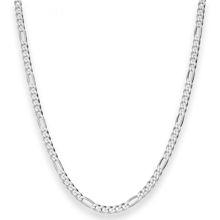 3.4mm Figarokette diamantiert aus 925 Silber rhodiniert 55cm