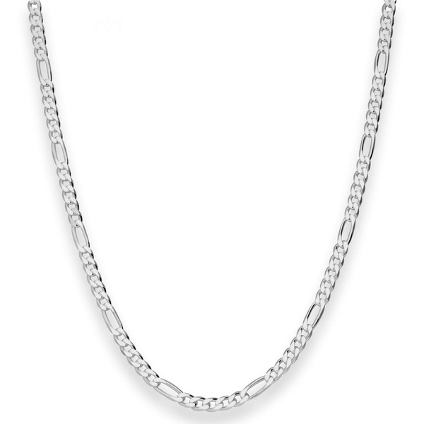 3.4mm Figarokette diamantiert aus 925 Silber rhodiniert 55cm