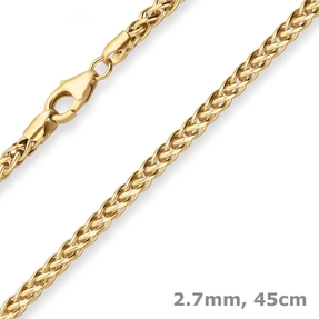 2,7mm Zopfkette Goldkette Collier Halskette aus 585 Gold Gelbgold 45cm